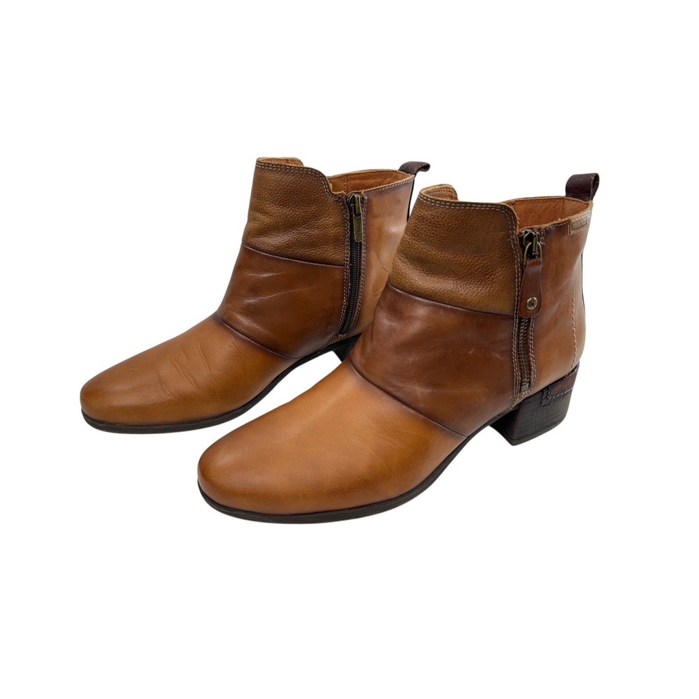 Pikolinos Malaga Ankle Boots Women Size 41 10 Cognac Leather Block Heel Comfort